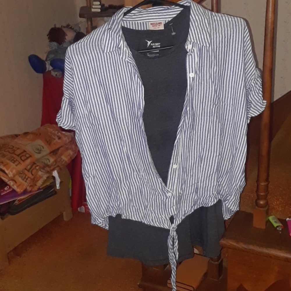 Mossimo cropped striped chambray top with ruffles